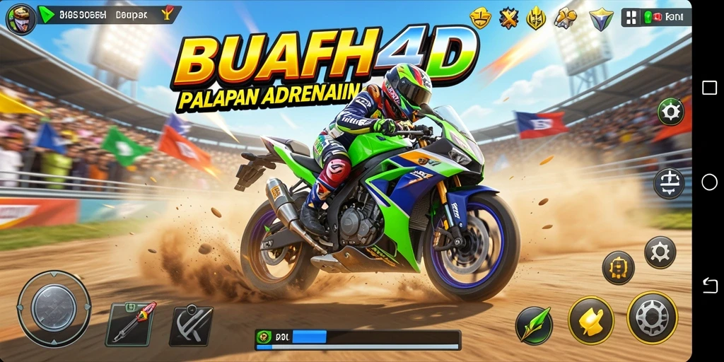 Tampilan gameplay balapan motor yang seru dan mendebarkan.