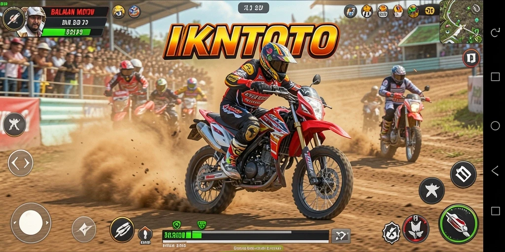 Screenshot gameplay IKNTOTO menampilkan balapan motor yang seru dan penuh aksi.