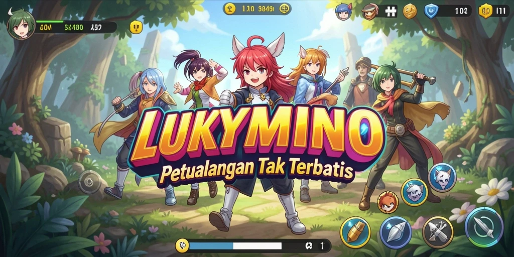 Screenshot gameplay LUKYMINO dengan karakter anime unik dan lingkungan yang menawan.