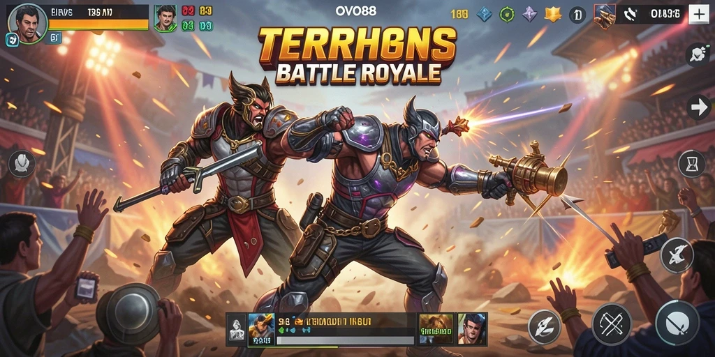 Screenshot OVO88 menampilkan aksi pertempuran intens dalam Battle Royale.